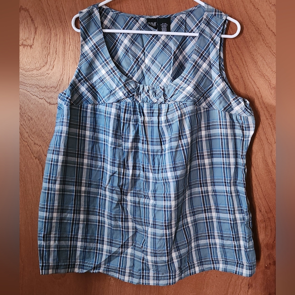 ANA Blue and White Plaid Tank Top